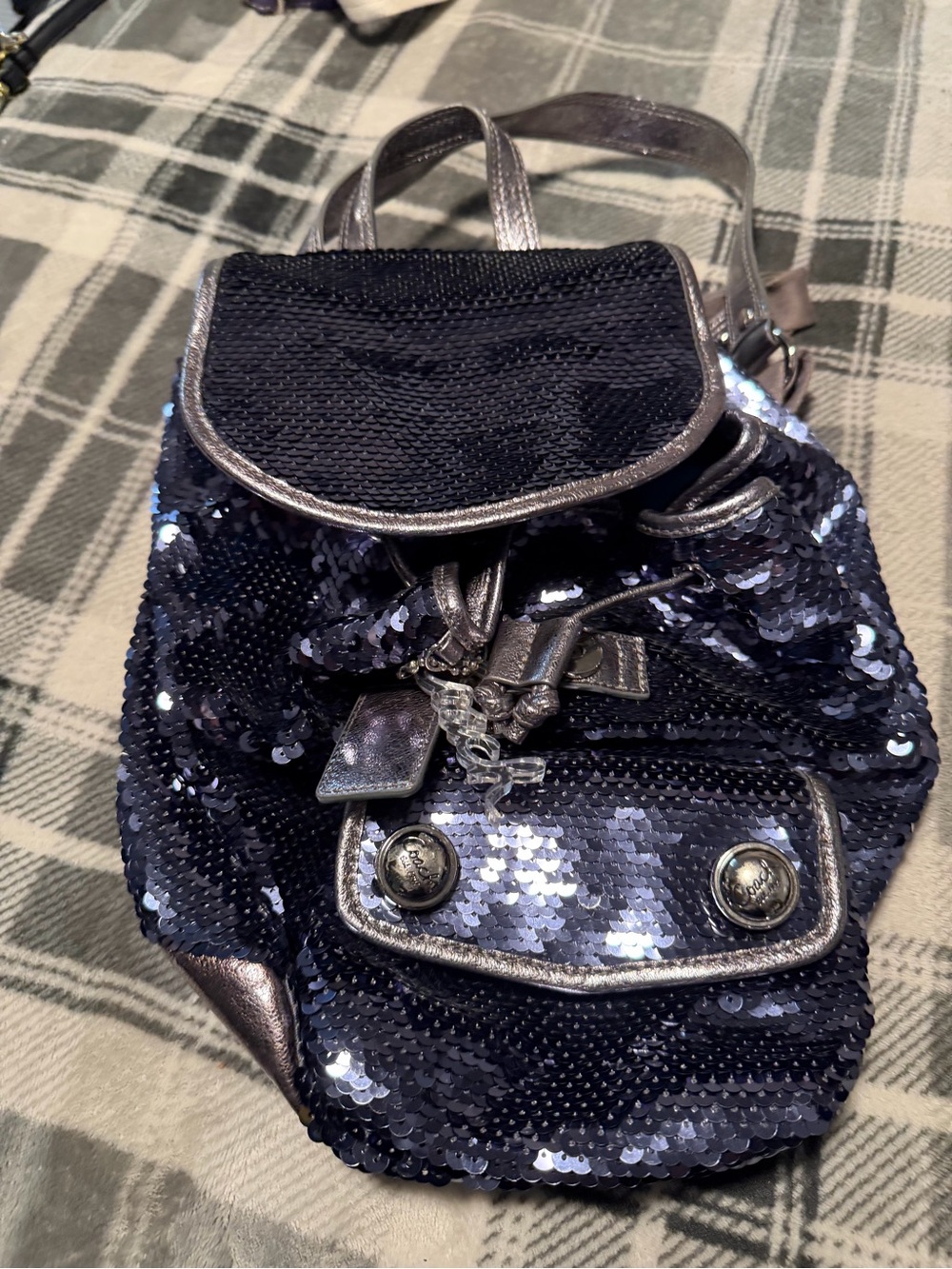 Coach Poppy Sequin Mini Backpack - Dark blue/Silver